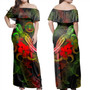 Northern Mariana Islands Woman Off Shoulder Long Dress - Sea Turtle With Blooming Hibiscus Flowers Reggae