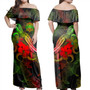 Philippines Filipinos Woman Off Shoulder Long Dress - Sea Turtle With Blooming Hibiscus Flowers Reggae