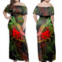 Chuuk State Woman Off Shoulder Long Dress - Sea Turtle With Blooming Hibiscus Flowers Reggae