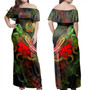 Pohnpei State Woman Off Shoulder Long Dress - Sea Turtle With Blooming Hibiscus Flowers Reggae