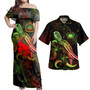 Samoa Combo Dress And Shirt - Sea Turtle With Blooming Hibiscus Flowers Reggae