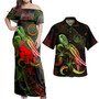 Palau Combo Dress And Shirt - Sea Turtle With Blooming Hibiscus Flowers Reggae