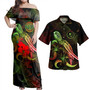 Chuuk State Combo Dress And Shirt - Sea Turtle With Blooming Hibiscus Flowers Reggae