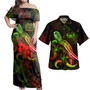 Tahiti Combo Dress And Shirt - Sea Turtle With Blooming Hibiscus Flowers Reggae