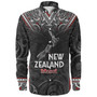 New Zealand Long Sleeve Shirt Maori Patterns With Map Silver Fern