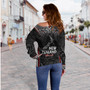 New Zealand Off Shoulder Sweatshirt Maori Patterns With Map Silver Fern