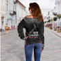 New Zealand Off Shoulder Sweatshirt Maori Patterns With Map Silver Fern