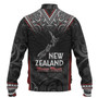 New Zealand Baseball Jacket Maori Patterns With Map Silver Fern