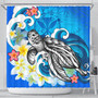 Hawaii Shower Curtain Turtle With Plumeria Flowers