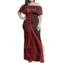 Cook Islands Custom Personalised Woman Off Shoulder Long Dress Polynesian Tentacle Tribal Pattern