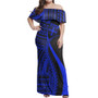 Fiji Custom Personalised Woman Off Shoulder Long Dress Polynesian Tentacle Tribal Pattern