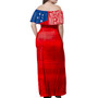 Samoa Woman Off Shoulder Long Dress Polynesian Flag With Coat Of Arms
