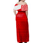 Tahiti Woman Off Shoulder Long Dress Polynesian Flag With Coat Of Arms