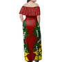 Hawaii Woman Off Shoulder Long Dress Ti Leaf Lei Polynesian