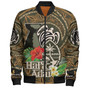 Guam Custom Personalised Bomber Jacket Hafa Adai Seal Flower Tropical Retro Style