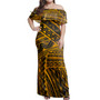 Polynesian Woman Off Shoulder Long Dress Tribal Style Yellow