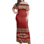 Tonga Woman Off Shoulder Long Dress Ngatu Design Pattern