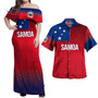 Samoa Combo Dress And Shirt Flag Color With Traditional Patterns