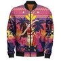 Hawaii Bomber Jacket Custom Aloha Hula Girl Dancing In Tropical Palm Trees At Sunset Kakau Style