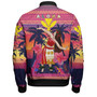 Hawaii Bomber Jacket Custom Aloha Hula Girl Dancing In Tropical Palm Trees At Sunset Kakau Style