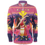 Hawaii Long Sleeve Shirt Custom Aloha Hula Girl Dancing In Tropical Palm Trees At Sunset Kakau Style