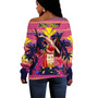 Hawaii Off Shoulder Sweatshirt Custom Aloha Hula Girl Dancing In Tropical Palm Trees At Sunset Kakau Style