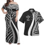 Kosrae Combo Dress And Shirt - Micronesian Tentacle Tribal Pattern White