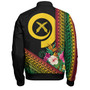 Vanuatu Bomber Jacket Polynesia Pattern With Tropical Flower