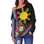 Philippines Filipinos Off Shoulder Sweatshirt Polynesia Pattern With Tropical Flower