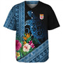 Fiji Baseball Shirt Polynesia Pattern With Tropical Flower