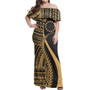 Cook Islands Combo Dress And Shirt - Polynesian Tentacle Tribal Pattern Gold