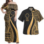 Cook Islands Combo Dress And Shirt - Polynesian Tentacle Tribal Pattern Gold
