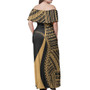 Vanuatu Combo Dress And Shirt - Polynesian Tentacle Tribal Pattern Gold