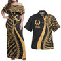 Pohnpei Combo Dress And Shirt - Micronesian Tentacle Tribal Pattern Gold