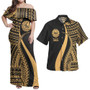 Tahiti Combo Dress And Shirt - Polynesian Tentacle Tribal Pattern Gold