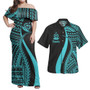 Vanuatu Combo Dress And Shirt - Polynesian Tentacle Tribal Pattern Turquoise