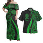 American Samoa Combo Dress And Shirt - Polynesian Tentacle Tribal Pattern Green