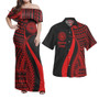 American Samoa Combo Dress And Shirt - Polynesian Tentacle Tribal Pattern Red