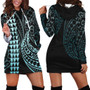 Hawaii Hoodie Dress Kakau Style Turquoise