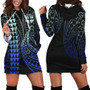 Fiji Hoodie Dress Kakau Style Gradient Blue