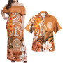 American Samoa Polynesian Pattern Combo Dress And Shirt - Floral Spirit Orange