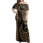 Marquesas Islands Off Shoulder Long Dress Kakau Style Gold