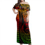 Marquesas Islands Off Shoulder Long Dress Kakau Style Reggae