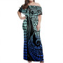 New Zealand Off Shoulder Long Dress Kakau Style Gradient Blue
