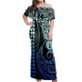 Northern Mariana Islands Off Shoulder Long Dress Kakau Style Gradient Blue