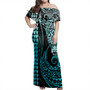 Solomon Islands Off Shoulder Long Dress Kakau Style Turquoise