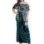 Marshall Islands Off Shoulder Long Dress Kakau Style Turquoise