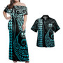 Marquesas Islands Combo Dress And Shirt Kakau Style Turquoise