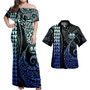 Marquesas Islands Combo Dress And Shirt Kakau Style Gradient Blue