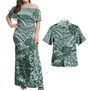 Polynesia Combo Dress And Shirt Tribal Polynesian Pattern Leaf Green